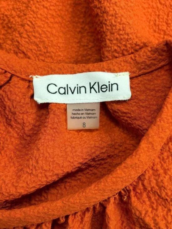 Calvin Klein Orange Sleeveless Tiered Dress With Drawstring Waist Size 8 - Picture 4 of 11